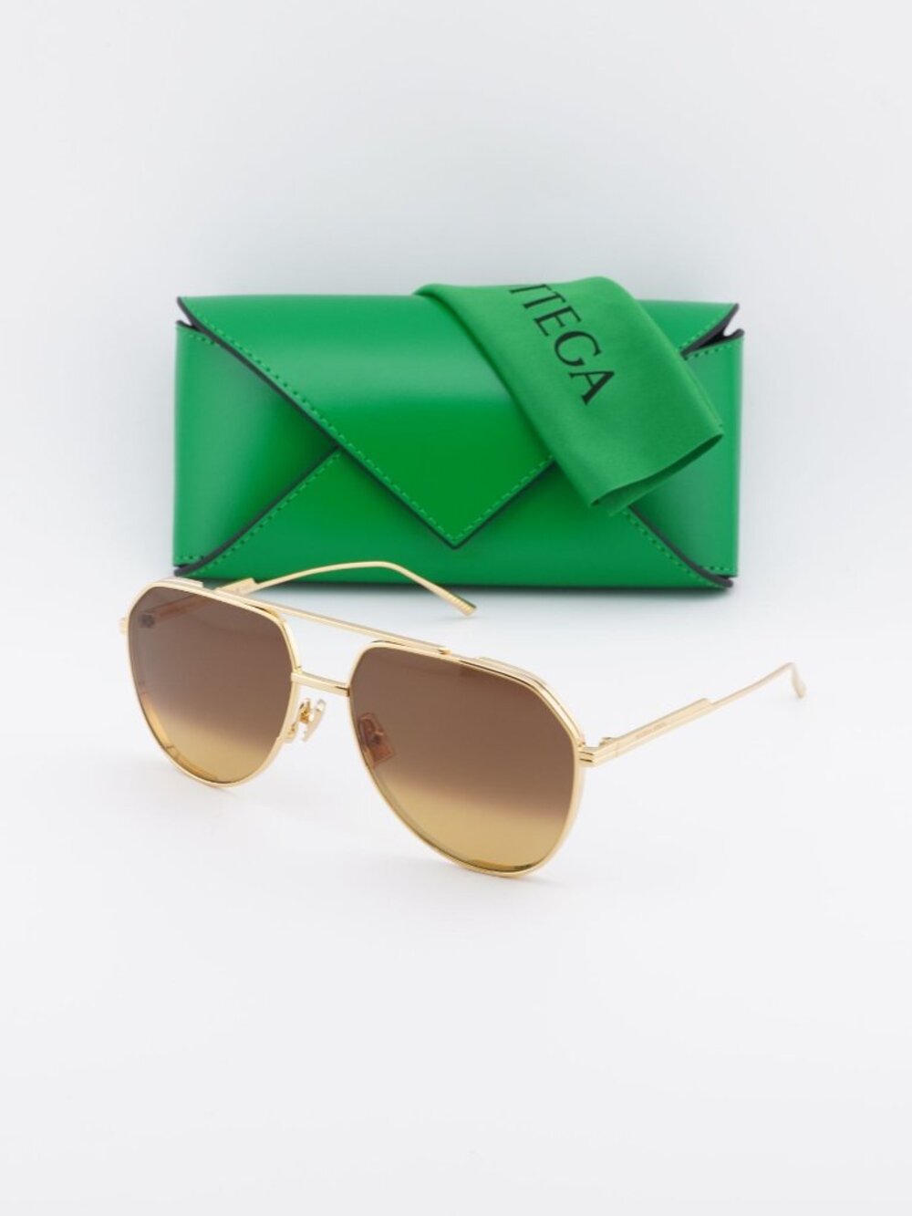 Bottega Veneta BV1465S 004 Aviator Sunglasses - Gold / Brown